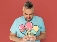 Caucasian Man holding Three Ice Cream