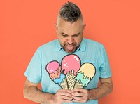 Caucasian Man holding Three Ice Cream