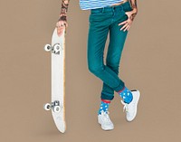 Tattoo Skater Holding Skateboard Extreme Sport Style