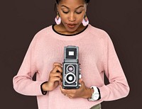 African Woman Camera Photographing Classic Retro Studio Portrait