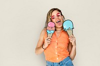 Woman Enjoy Happy Illustration Ice cream