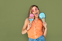 Woman Enjoy Happy Illustration Ice cream