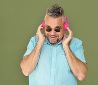 Caucasian Man Wearing Headphones Smiling