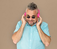 Caucasian Man Wearing Headphones Smiling