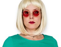 A Girl with a Blonde Wig and Sunglasses Staring