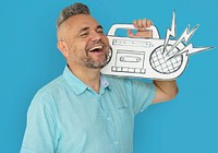 Caucasian Man Holding Paper Crafted Jukebox