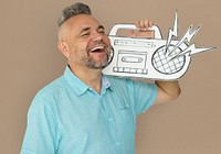 Caucasian Man Holding Paper Crafted Jukebox