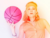 Caucasian Blonde Woman Holding Basketball