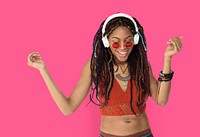 African Descent Female Headphones Smiling