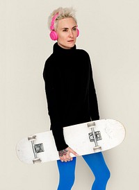 Woman Headphone Sketeboard lifestyle Concept