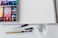 Painting Palette Sketchbook Paper Brushes White Table