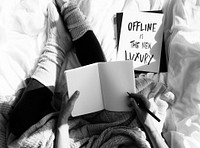 Offline Is The New Luxury Woman Writing Sketch Black And White