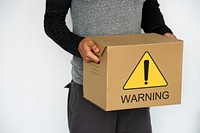 Parcel with warning sign