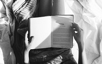 Woman Reading Book Novel On Bed Morning Black&White