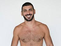 Middle Eastern Man Smiling Happiness Bare Chest Studio Portrait