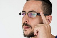 Man Thinking Hand Touch Eyeglasses