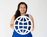 Woman Smilinng Happiness Holding Globe Symbol Connection