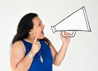 Woman Hold Megaphone Announcement Paper Craft