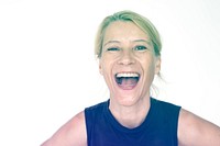 Caucasian woman positivity with big laughing