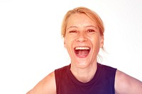 Caucasian woman positivity with big laughing