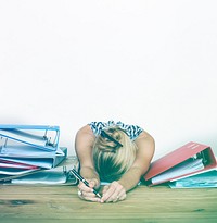 Woman Stress Overload Hard Working Studio Portrait