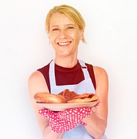 Blonde Woman Holding Bread Smiling