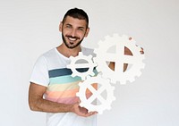 Middle Eastern Man Smiling Happiness Gear Corporate Studio Portrait