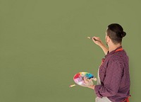 Man Artist Painting Illustration Palette Brushes Studio