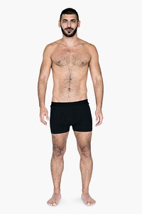 Caucasian Black Hair Male Model On White Background