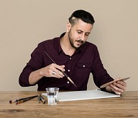 Man Brush Drawing Color Palette Arts Studio Portrait