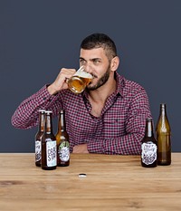 Middle Eastern Man Beer Drinks Alocohol Studio Portrait