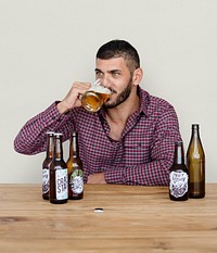 Middle Eastern Man Beer Drinks Alocohol Studio Portrait