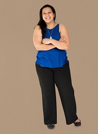 Black Hair Woman Happy Smiling Cross Arms Studio Portrait