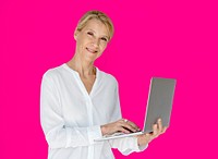 Woman Smiling Happiness Laptop Connection Working