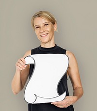Woman Smiling Happiness Holding Banner Copy Space