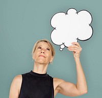 Woman Curious Thinking Bubble Copy Space Studio Portrait