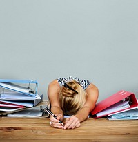 Woman Stress Overload Hard Working Studio Portrait