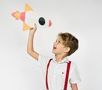Boy Holding Spaceship Rocket Icon