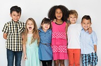 Diverse group of kids standing in a row portrait