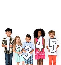 Diverse young kids holding numbers 1 - 5