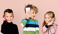 Little Children Talking On Phone Technology