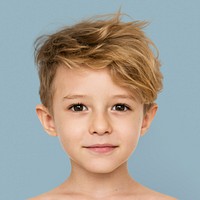 Smiling little boy, face portrait close up psd