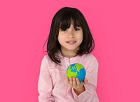 Little Girl Kid Adorable Cute Playful Globe Studio Portrait