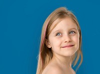 Little Girl Smiling Happiness Bare Chest Topless Studio Portrait