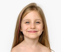 Little Girl Smiling Happiness Bare Chest Topless Studio Portrait