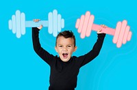 Little Boy Lifting Paper Crafted Dumb Bells