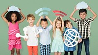 Little Children Holding Technology Symbols