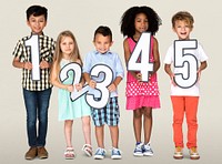 Little Children Friends Holding Numbers