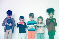 Group of Kids Using Digital Mobile Phone