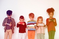 Group of Kids Using Digital Mobile Phone